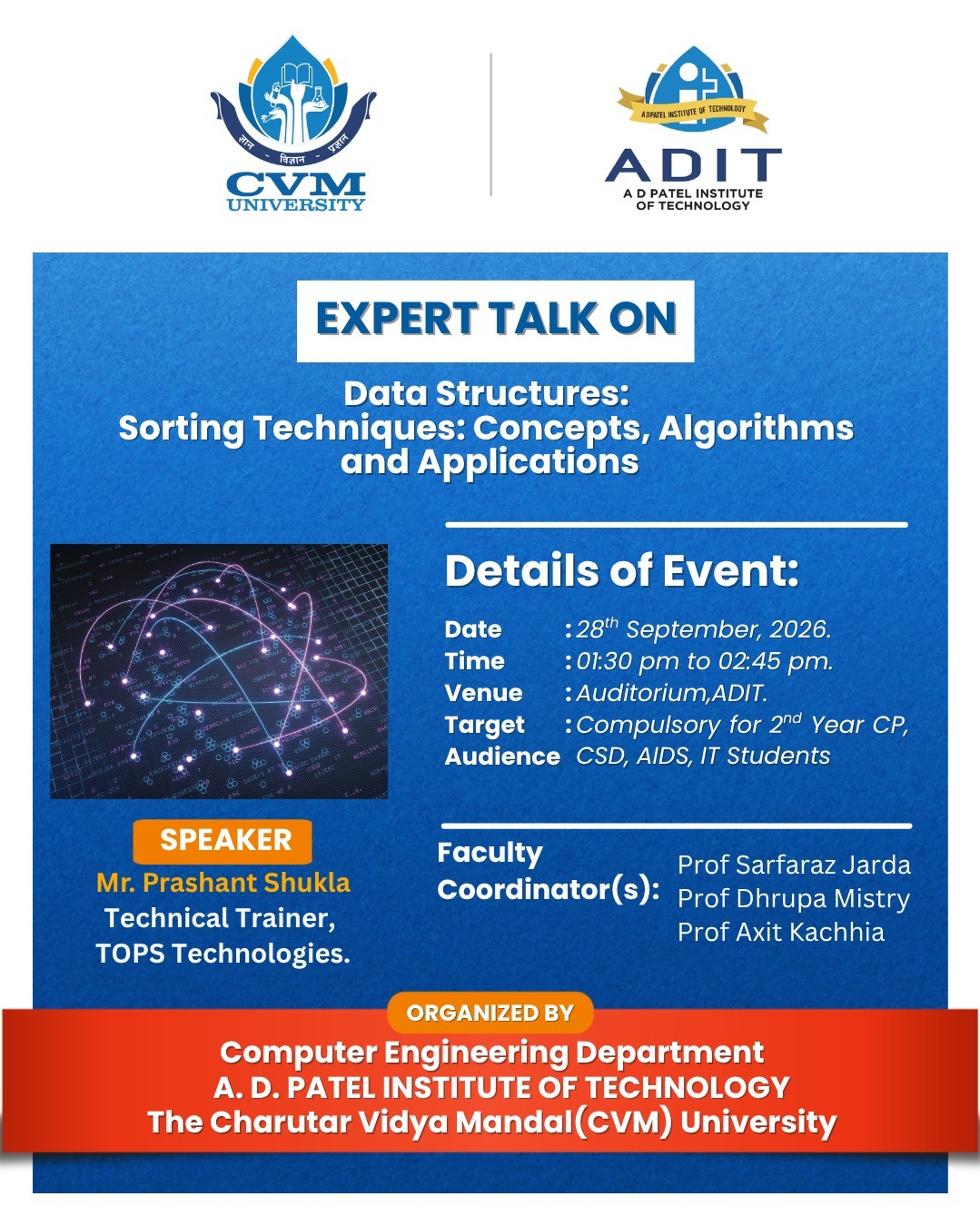 Expert talk on Data Structures: Sorting Techniques – Concepts, Algorithms and Applications
